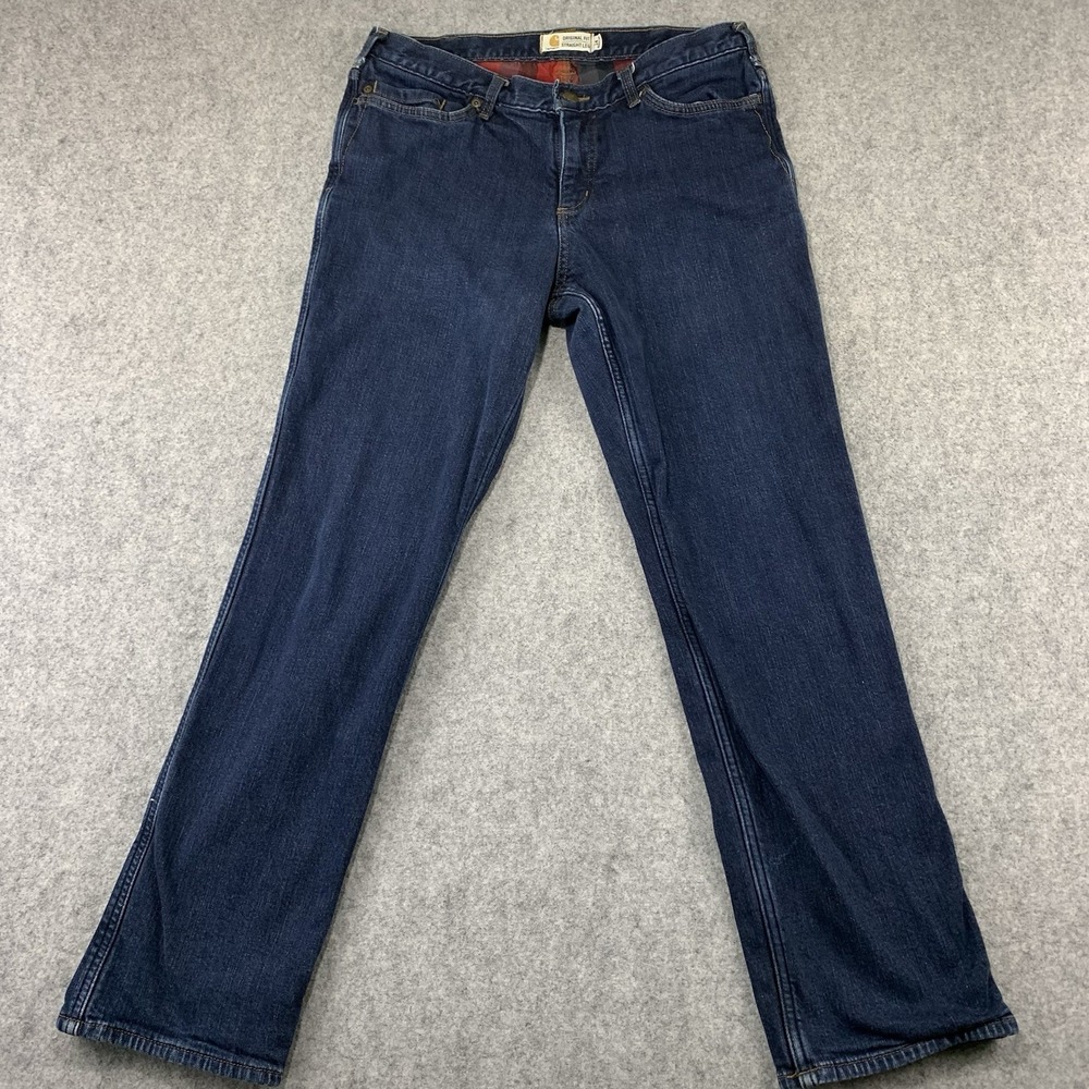Carhartt Women's Original Fit Straight Leg Flannel Lined Jeans 14 Regular Blue